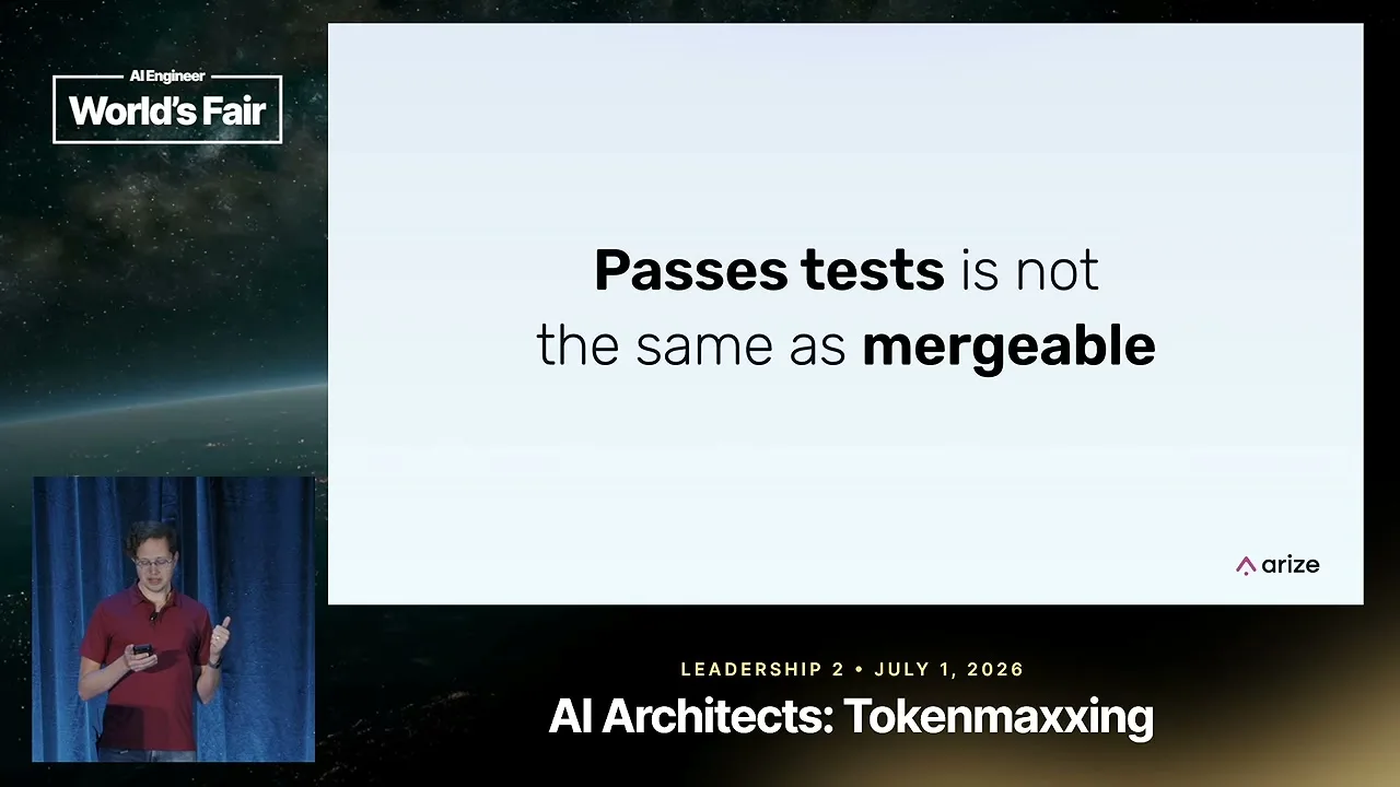 Selected presentation frame from The Death of the Code Review: What the Data Actually Says — Laurie Voss, Arize AI at 422 seconds