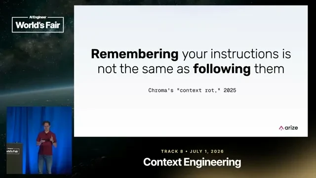 Selected presentation frame from How long can your skills be before your agent forgets what you told it? — Laurie Voss, Arize AI at 1072 seconds