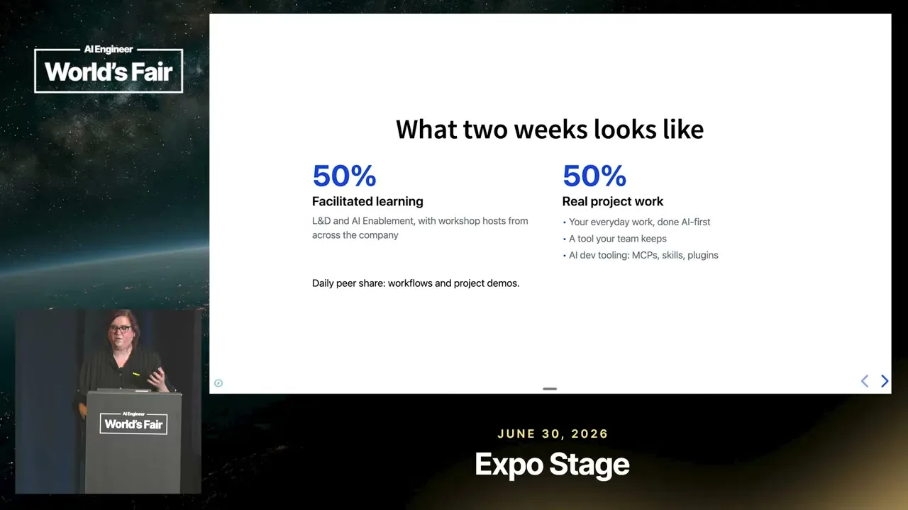 Selected presentation frame from How a Remote Company Builds AI Fluency — Em Shreve, Automattic at 120 seconds