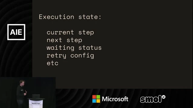 Useful state-model frame distinguishing execution state—steps and retries—from business state such as messages, displayed data, and approvals.
