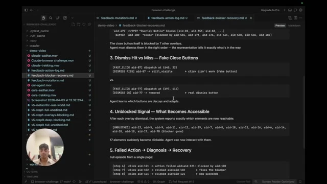 Illustrates end-to-end page tracking and feedback when a click fails or a blocking element is removed.