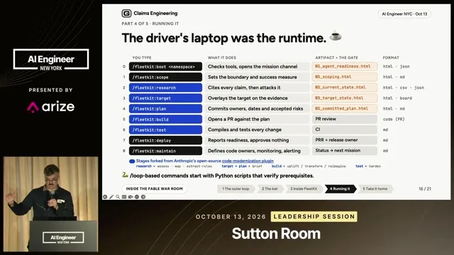 The speaker describes the nine-step process and human-approval worksheets at this point; verify the slide and legibility.