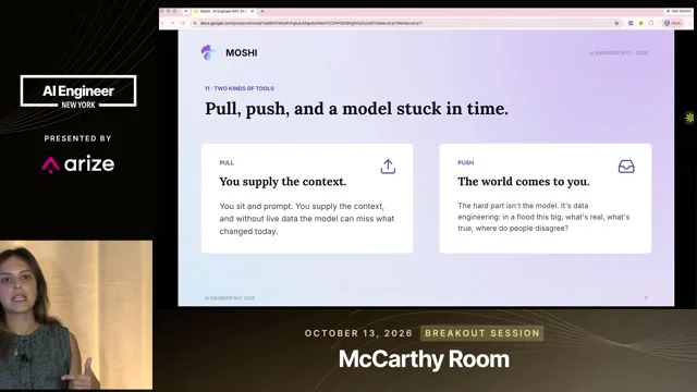 Timed after both tool patterns are explained, making it the strongest candidate for illustrating pull tools that need user-supplied context versus push tools that create an information flood.