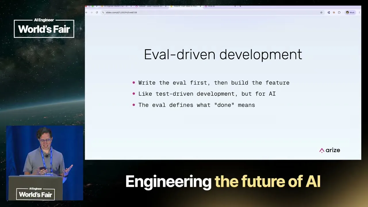 Selected presentation frame from From Vibes to Production: Evaluating and Shipping AI Agents That Work 101 — Laurie Voss, Arize AI at 6112 seconds