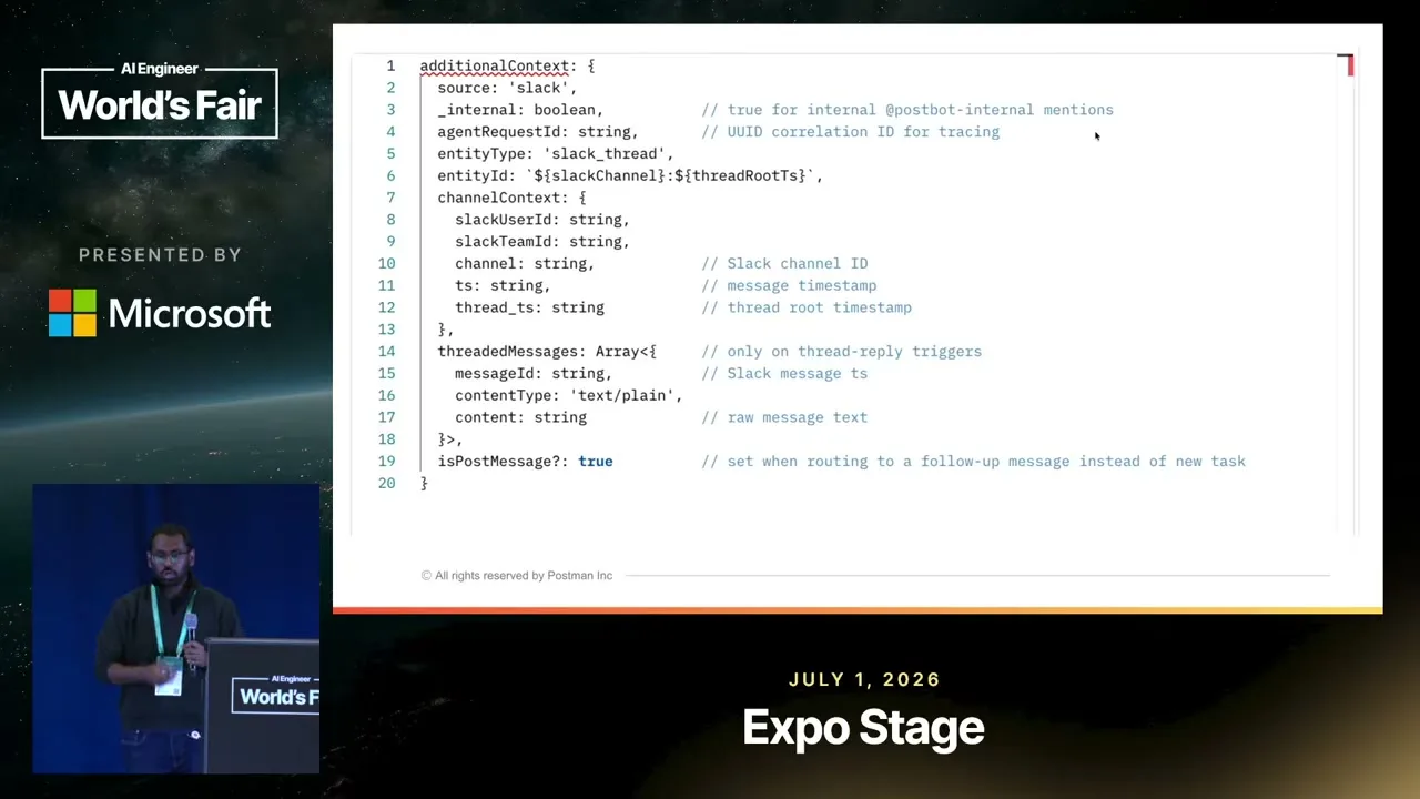 Selected presentation frame from We Mapped 115 Microservices for Our Coding Agents — Kamalakannan Nandagopal, Postman at 615 seconds