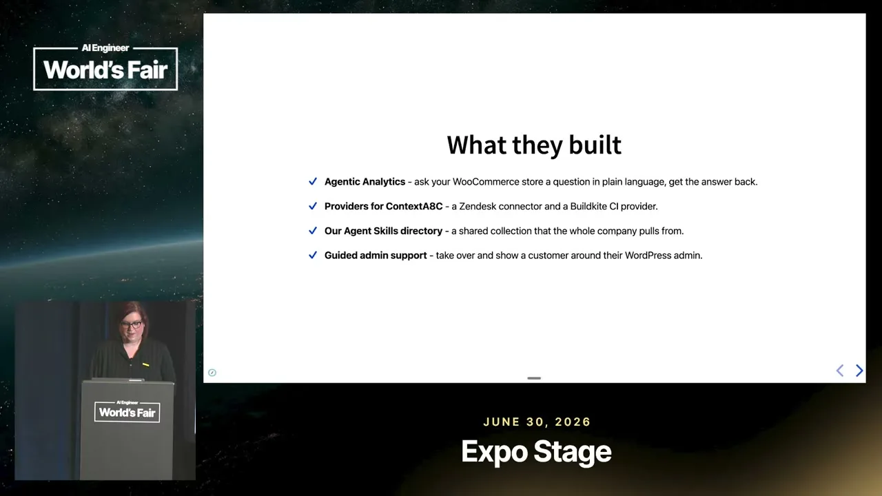 Selected presentation frame from How a Remote Company Builds AI Fluency — Em Shreve, Automattic at 841 seconds