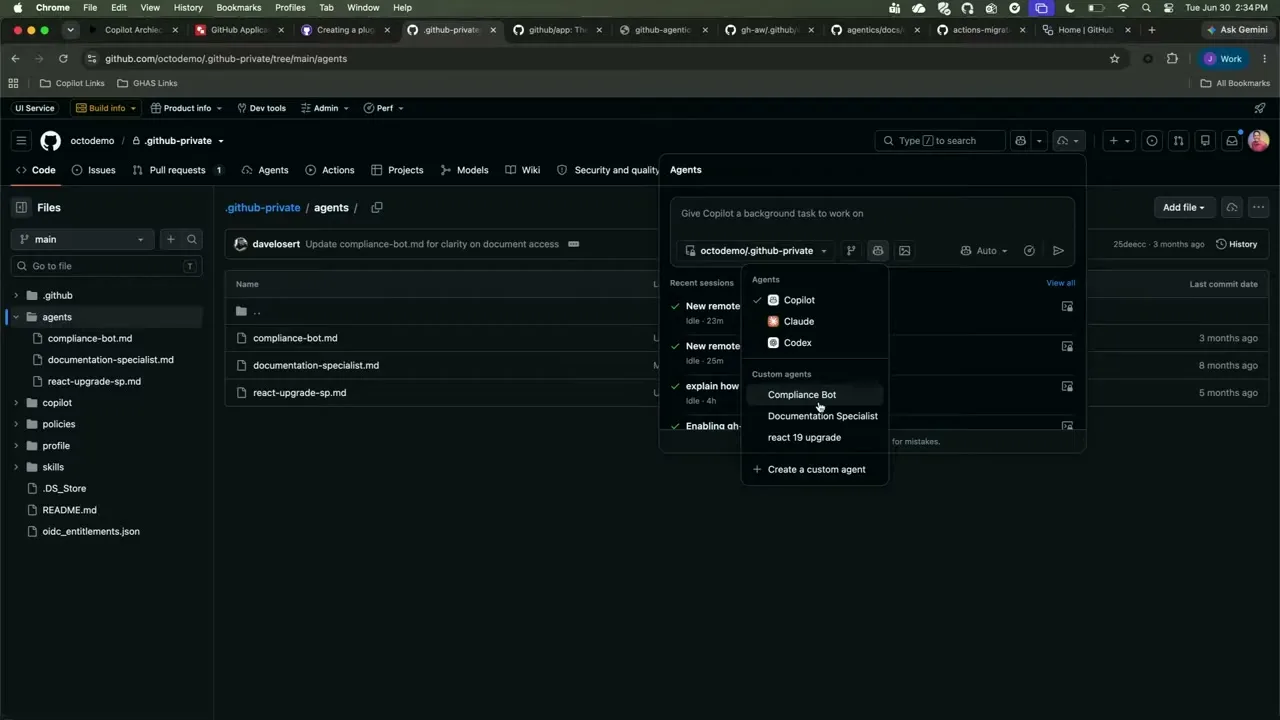 Selected presentation frame from From Your Laptop to the Pipeline: Scaling Custom Agents with GitHub Copilot at 572 seconds