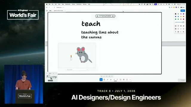 Selected presentation frame from The Spatial Harness: Bringing Agents to the Canvas — Max Drake, tldraw at 320 seconds
