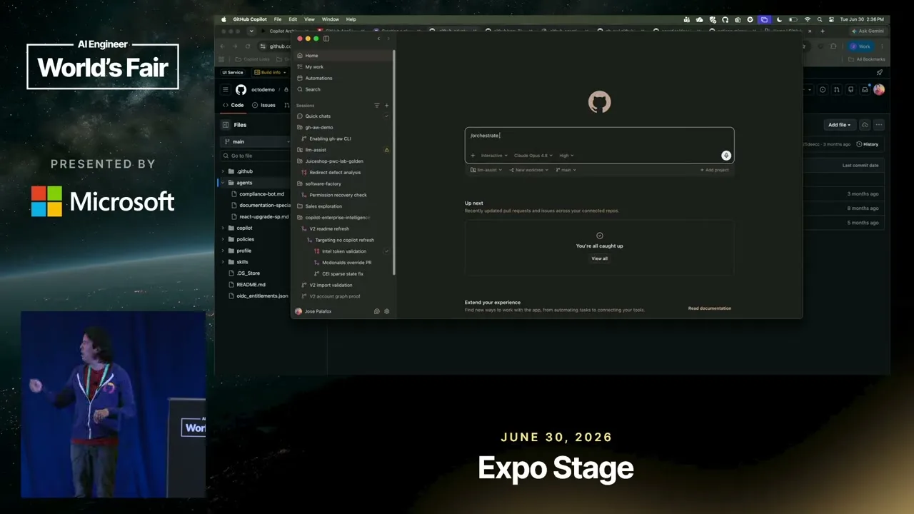 Selected presentation frame from From Your Laptop to the Pipeline: Scaling Custom Agents with GitHub Copilot at 707 seconds