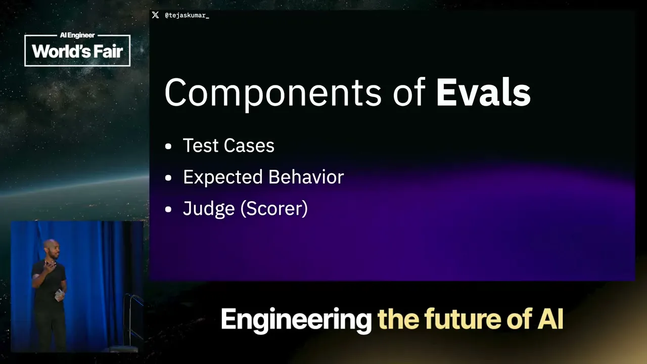 Selected presentation frame from Evals in AI: A Deep Dive — Tejas Kumar, IBM at 820 seconds