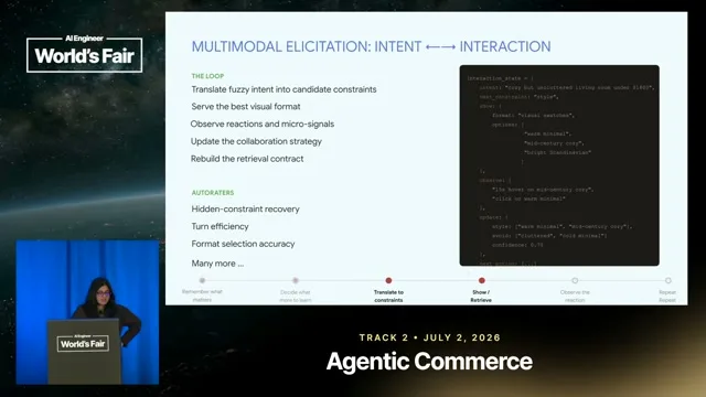 Selected presentation frame from Multimodal Collaborative Agents for Next-Gen Commerce — Nidhi Kaushik Vyas, Google DeepMind at 724 seconds