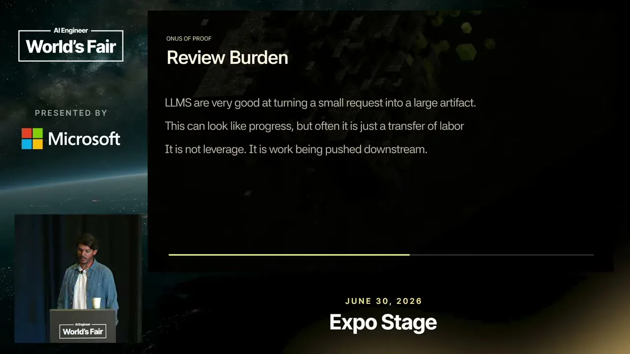 Selected presentation frame from Generation Is Cheap, Review Is Expensive: How to Stop Shipping AI Slop — Gabriel Martinez, G2i at 579 seconds