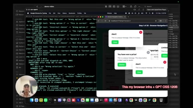 Captures Raj’s faster prototype running on the same challenge for a direct visual contrast with the reference agent.