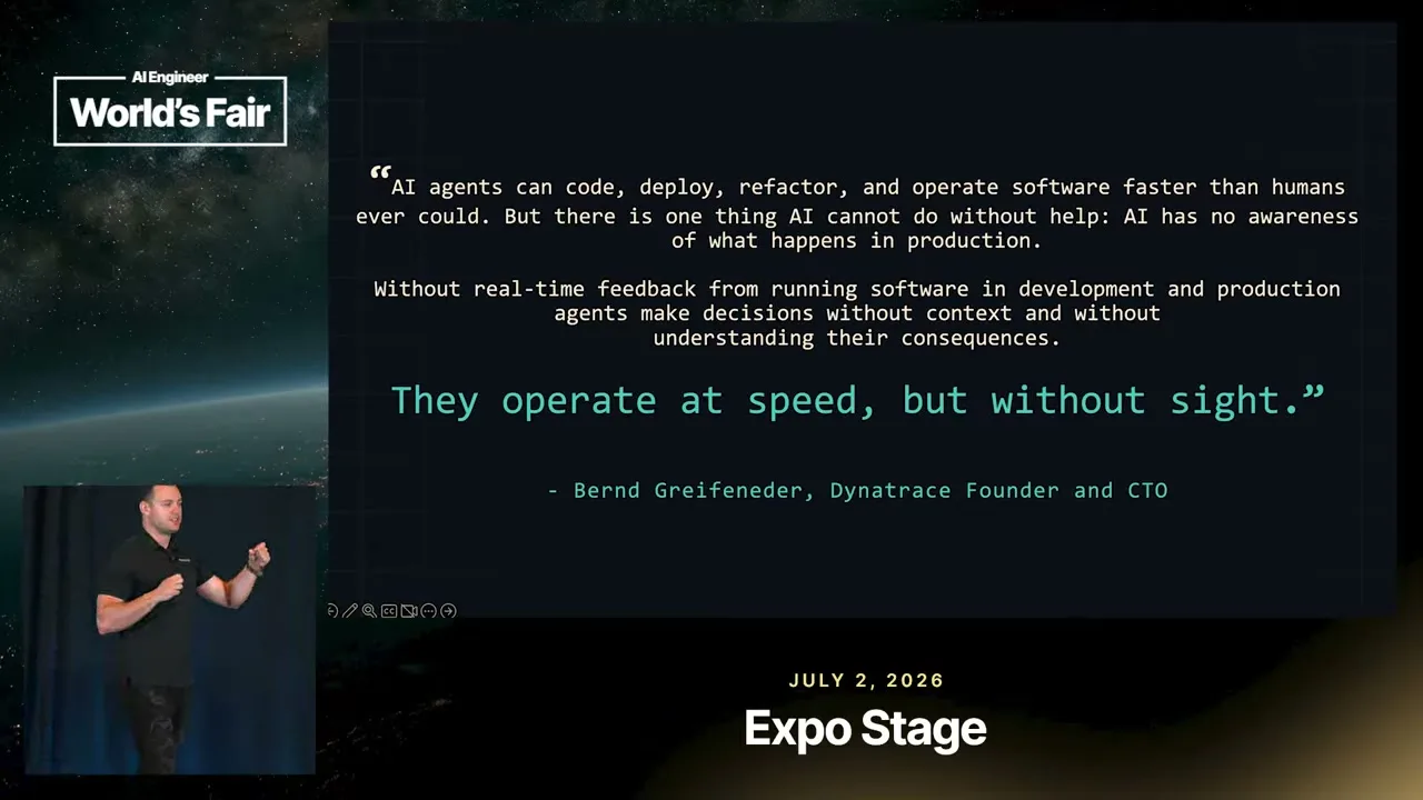 Selected presentation frame from Your AI Agent Has No Nervous System — Matt Gibiec, Dynatrace at 301 seconds