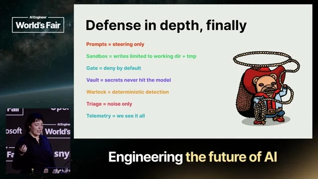 The current defense-in-depth posture is presented here, including sandboxing, deny-by-default permissions, vaulting, and scanning.