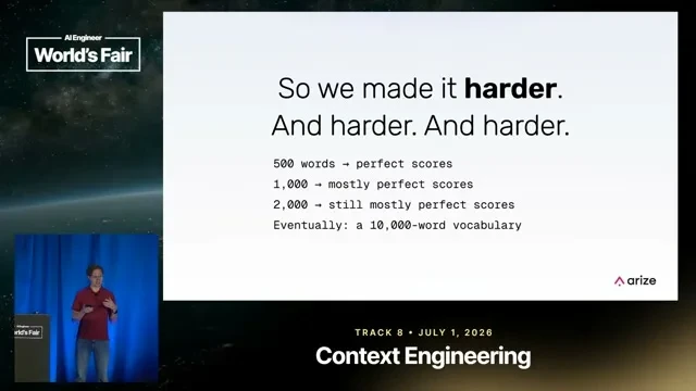 Selected presentation frame from How long can your skills be before your agent forgets what you told it? — Laurie Voss, Arize AI at 418 seconds